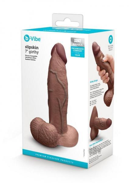 B-Vibe Slipskin Realistic Silicone Dildo 7 Inch Girthy Brown Default Title Dongs Realistic