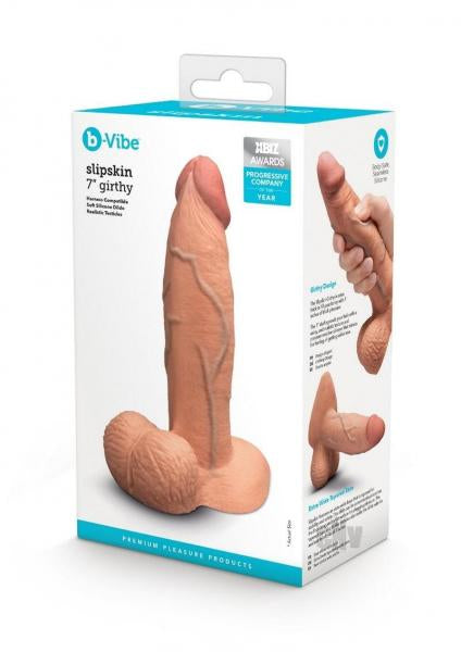 B-Vibe Slipskin Realistic Silicone Dildo 7 Inch Girthy Mocha Secondary image