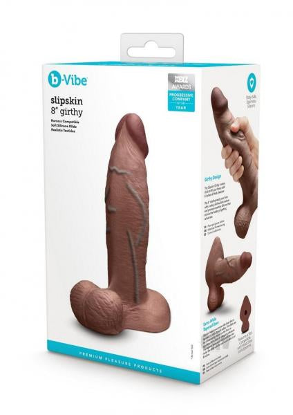 B-Vibe Slipskin Realistic Silicone Dildo 8 Inch Girthy Brown Default Title DONGS Vibrating