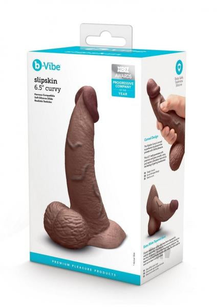 B-Vibe Slipskin Realistic Silicone Dildo 6.5 Inch Curved Brown Secondary image