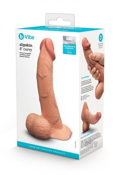 B-Vibe Slipskin Realistic Silicone Dildo 8 Inch Curved Mocha Secondary image