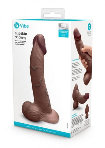 B-Vibe Slipskin Realistic Silicone Dildo 9 Inch Curved Brown Default Title Dongs Realistic