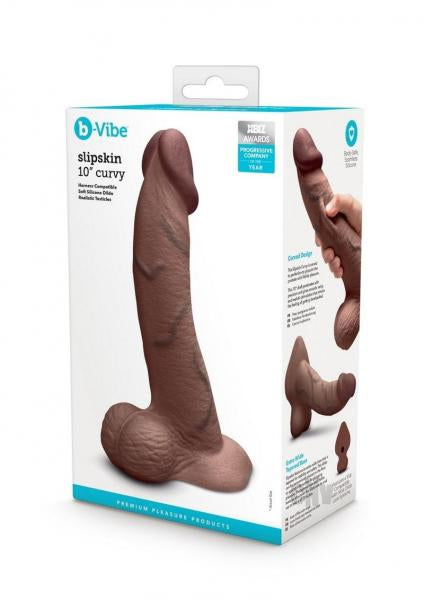 B-Vibe Slipskin Realistic Silicone Dildo 10 Inch Curved Brown Default Title Dongs Realistic