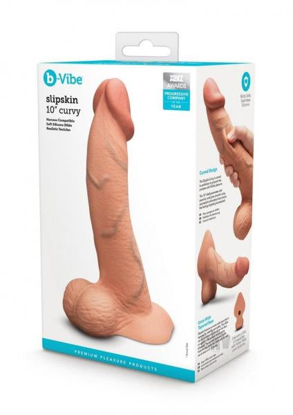 B-Vibe Slipskin Realistic Silicone Dildo 10 Inch Curved Mocha Secondary image