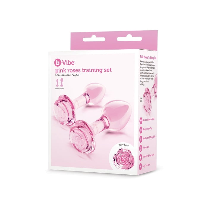 B-Vibe Pink Roses Glass Butt Plug Training Set Secondary image