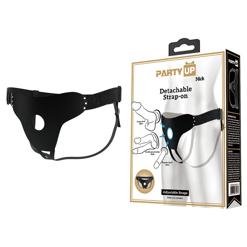 Party Up Nick Strap-On Harness - Adjustable Strap-On Harness No Probe Included Black STRAP-ONS
