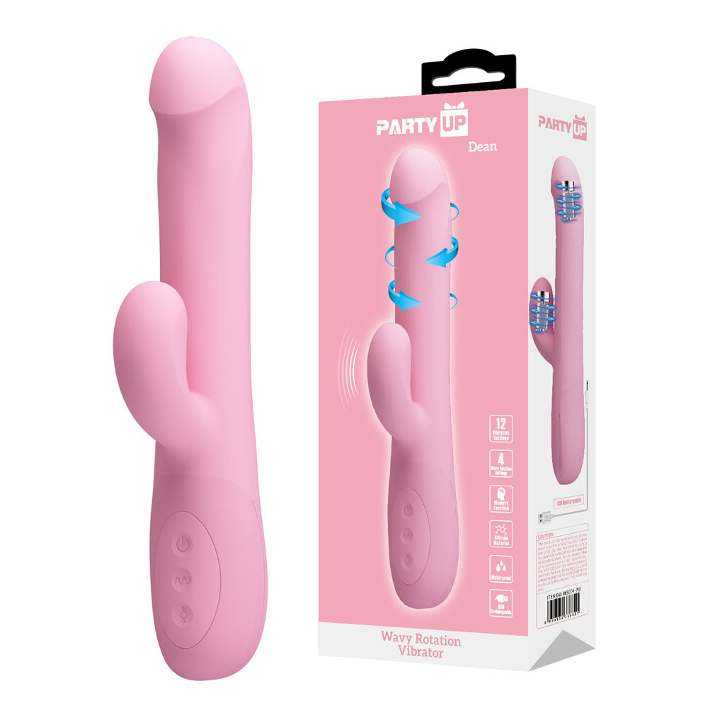Party Up Dean Wavy Rotation Vibe 23.8 cm Rotating Rabbit Vibrator Pink > Vibrators > Ladies > Rabbit