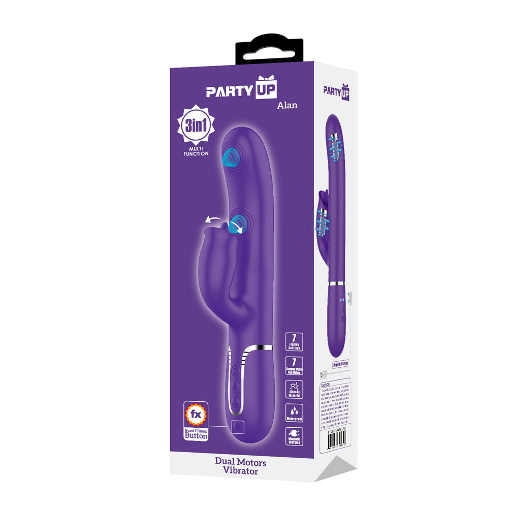 Party Up Alan Dual Motor Vibrator 22.8 Centimeters with Licking Clit Stimulator and Thumping Shaft > Vibrators > Ladies > Rabbit