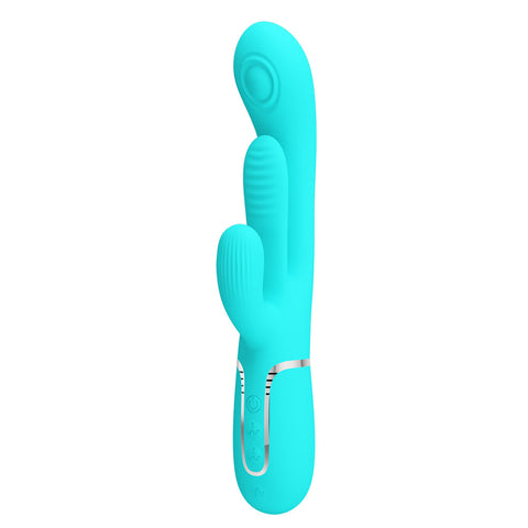 Party Up Andy Multi Function Vibrator Teal 22.2 cm USB Rechargeable Rabbit Vibrator with Flicking and Thumping Tip VIBRATORS