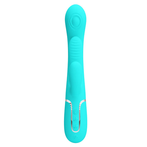 Party Up Andy Multi Function Vibrator Teal 22.2 cm USB Rechargeable Rabbit Vibrator with Flicking and Thumping Tip VIBRATORS