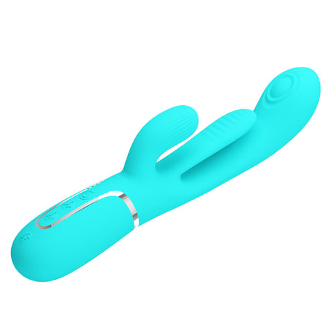 Party Up Andy Multi Function Vibrator Teal 22.2 cm USB Rechargeable Rabbit Vibrator with Flicking and Thumping Tip VIBRATORS