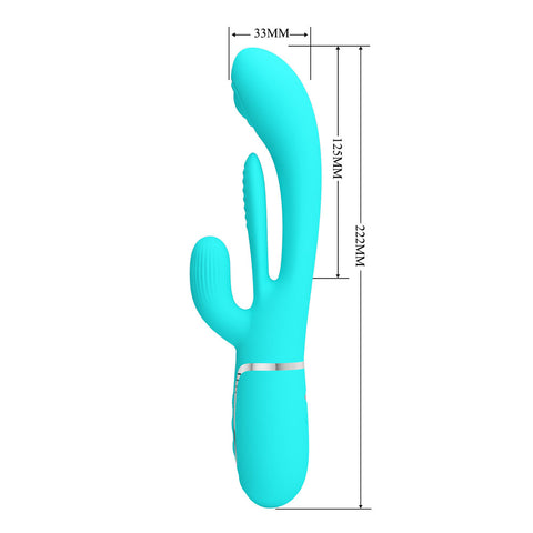 Party Up Andy Multi Function Vibrator Teal 22.2 cm USB Rechargeable Rabbit Vibrator with Flicking and Thumping Tip VIBRATORS