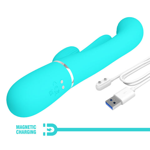 Party Up Andy Multi Function Vibrator Teal 22.2 cm USB Rechargeable Rabbit Vibrator with Flicking and Thumping Tip VIBRATORS