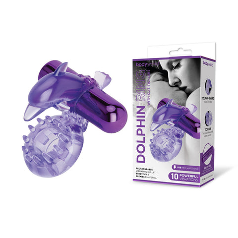 Bodywand Rechargeable Dolphin Ring with Clit Ticklers for Couples Purple Cock Rings Vibrating