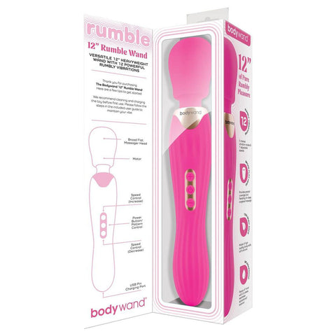 Bodywand Rumble Wand (Black) – USB Rechargeable 12 Inch Massage Wand with 5 Vibration Modes and 7 Speeds Pink Electric Massager