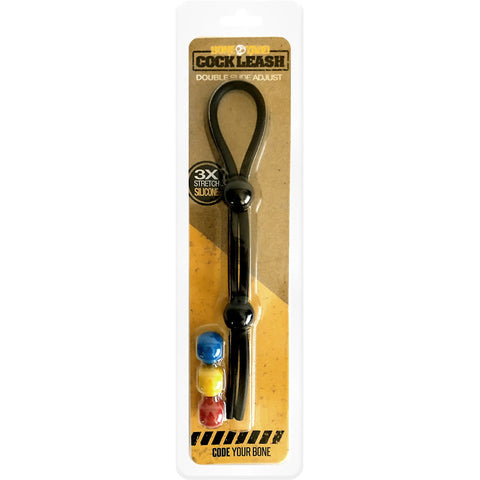 Boneyard Cock Leash Double – Adjustable Silicone Cock Ring Black COCK RINGS
