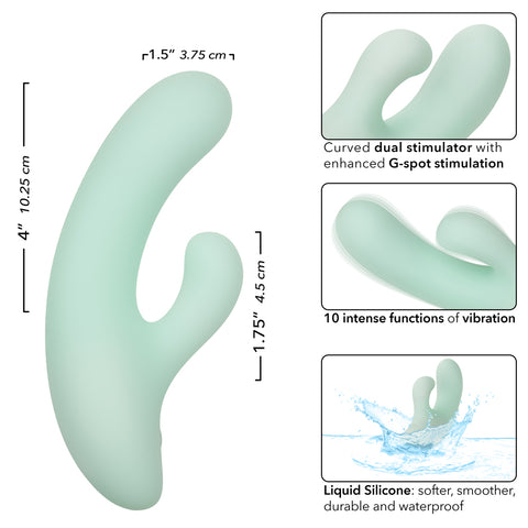 Pacifica Fiji Dual Stimulator in Mint Green with 10 Vibration Functions, Liquid Silicone, USB Rechargeable, Waterproof IPX7, 7.5 Inches VIBRATORS-RABBIT