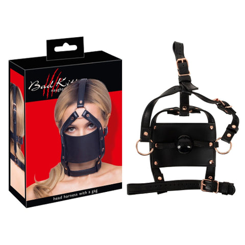 Bad Kitty Adjustable Head Harness with Rose Gold Metal Elements and Silicone Ball Gag 4 cm Gags