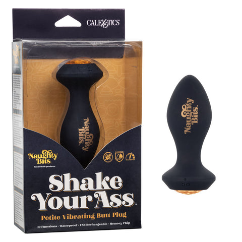 Naughty Bits Shake Your Ass Petite Black Vibrating Butt Plug with Gemstone Button > Anal Range > Jewel Butt Plugs