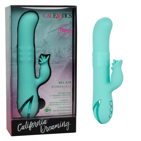 California Dreaming Bel Air Bombshell Silicone Vibrator in Aqua Blue with Triple Motors and 10 Vibration Functions > Vibrators > Ladies > Rabbit