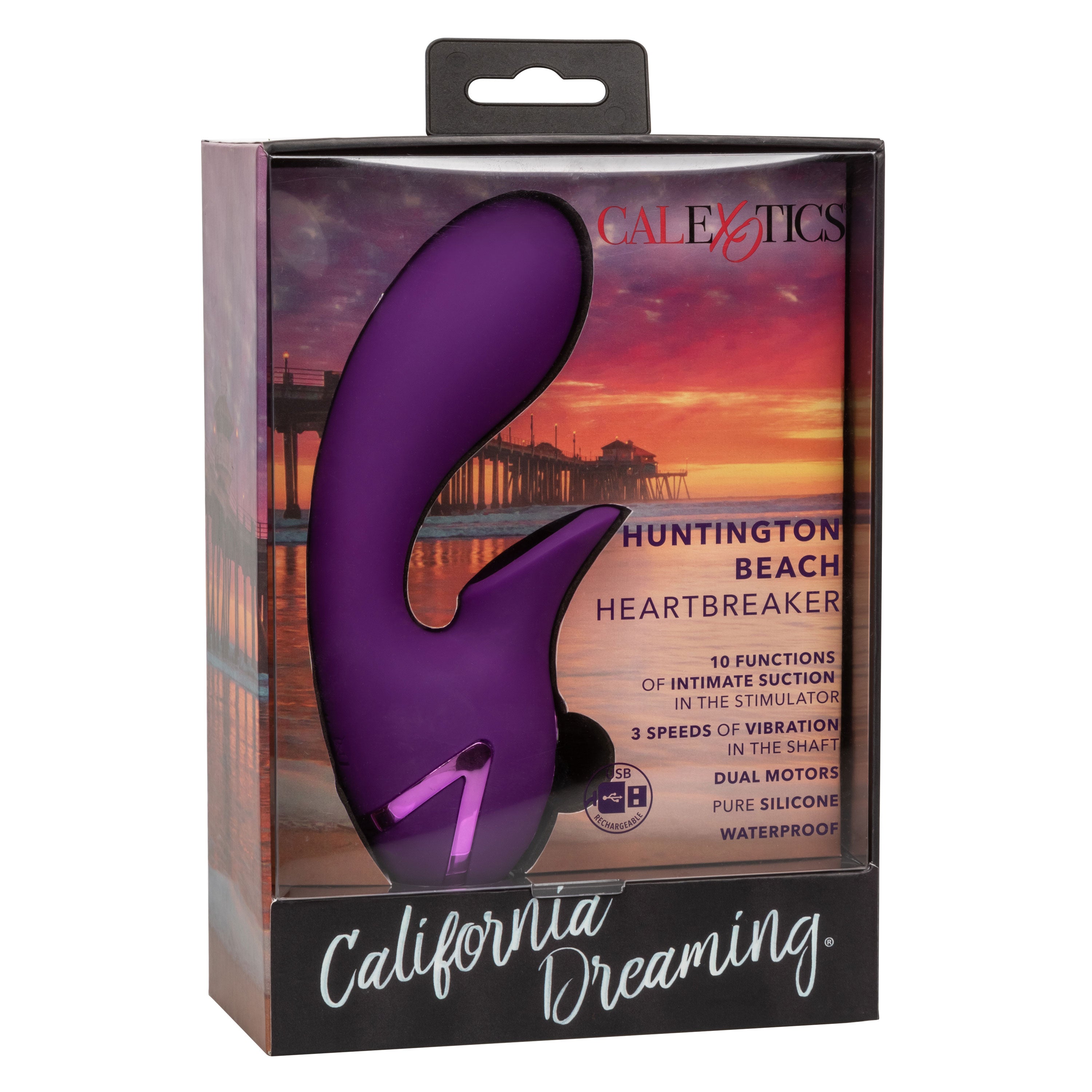 California Dreaming Huntington Beach Heartbreaker Purple Silicone Massager with Dual Motors and 10 Suction Functions Purple > Sex Toys For Ladies > Air Pulsation