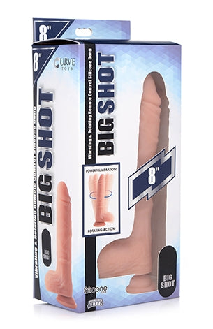 Big Shot 8 Inch Rotating Liquid Silicone Dong with Balls Beige DONGS Vibrating