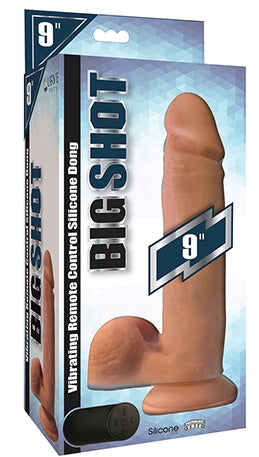 Big Shot 9 Inch Vibrating Wireless Flesh Silicone Dildo with Balls DONGS Vibrating