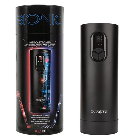 Bionic™ Vibro Stroker with Oscillation and Suction Black Wireless Rechargeable Male Masturbator Strokers - Auto