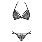 Sophisticated Floral Lace Two-Piece Lingerie Set with Strappy Detailing – Black Lingerie Set > Clothes > Bra Sets