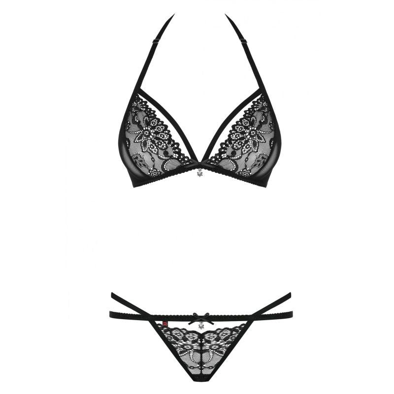 Sophisticated Floral Lace Two-Piece Lingerie Set with Strappy Detailing – Black Lingerie Set > Clothes > Bra Sets