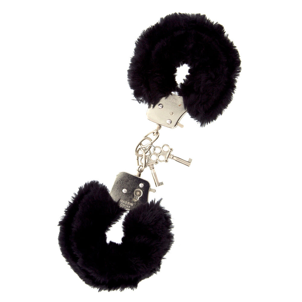 Black Furry Metal Handcuffs With Plush Lining > Bondage Gear > Handcuffs Main image