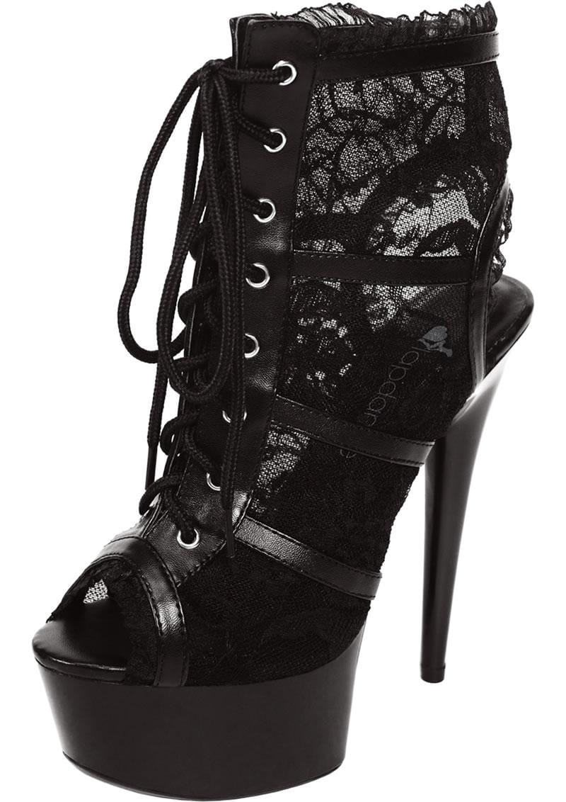 Black Lace Open Toe Platform Ankle Bootie 6 Inch Heel 9 Heels