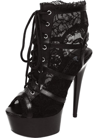 Black Lace Open Toe Platform Ankle Bootie 6 Inch Heel 7 Heels