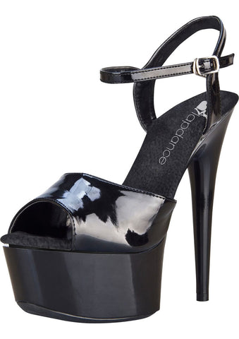 Black Platform Sandal With Quick Release Strap 6 Inch Heel 8 Heels