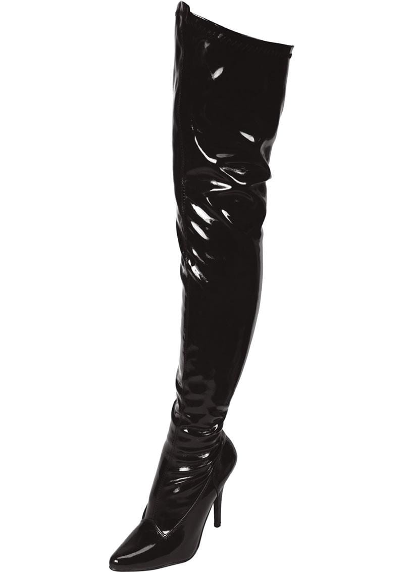Black Pointed Toe Thigh High Boot 3in Heel 7 Heels