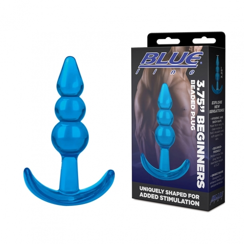 Blue Line 3.75 Inch Beginners Blue Beaded Plug with Tapered Tip and Flared Base > Anal Range > Butt Plugs Main image