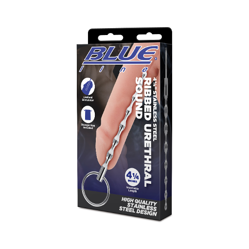 Blue Line 4.25 Inch Stainless Steel Ribbed Urethral Sound > Sex Toys For Men > Sounding Rods Main image