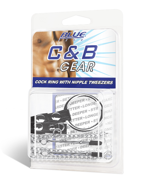 Blue Line Cock Ring With Nipple Tweezers – Adjustable Sensation Enhancer COCK RINGS