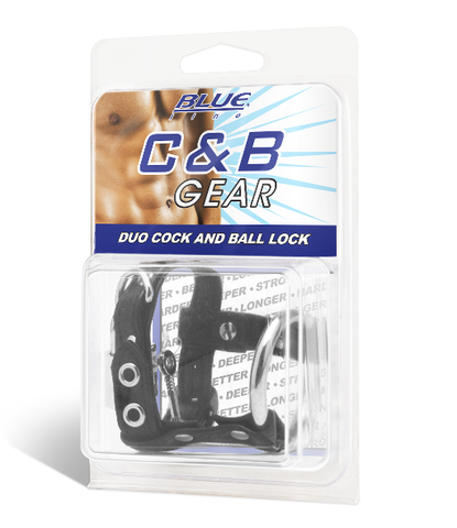 Blue Line Duo Cock and Ball Lock with Leather Strap and Metal Ring COCK RINGS