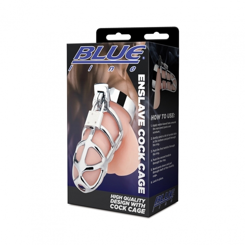Blue Line Enslave Cock Cage Stainless Steel with Padlock and Key > Bondage Gear > Male Chastity Main image