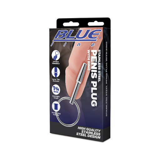 Blue Line Stainless Steel Penis Plug with Ring 1 3/4 Inch Insertable Length > Sex Toys For Men > Sounding Rods Main image