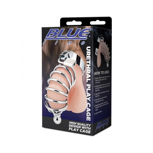 Electric Eel Blue Line Urethral Play Cock Cage Metal Ring – Firm Bulb Metal Cock Cage > Bondage Gear > Male Chastity Main image