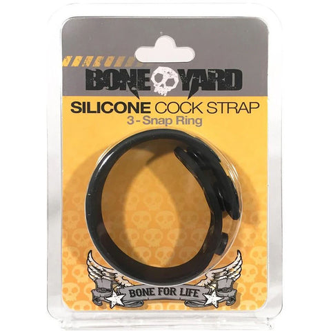 Boneyard Silicone Cock Strap - 3 Snap Ring - Black 8.25 Inch COCK RINGS Adjustable
