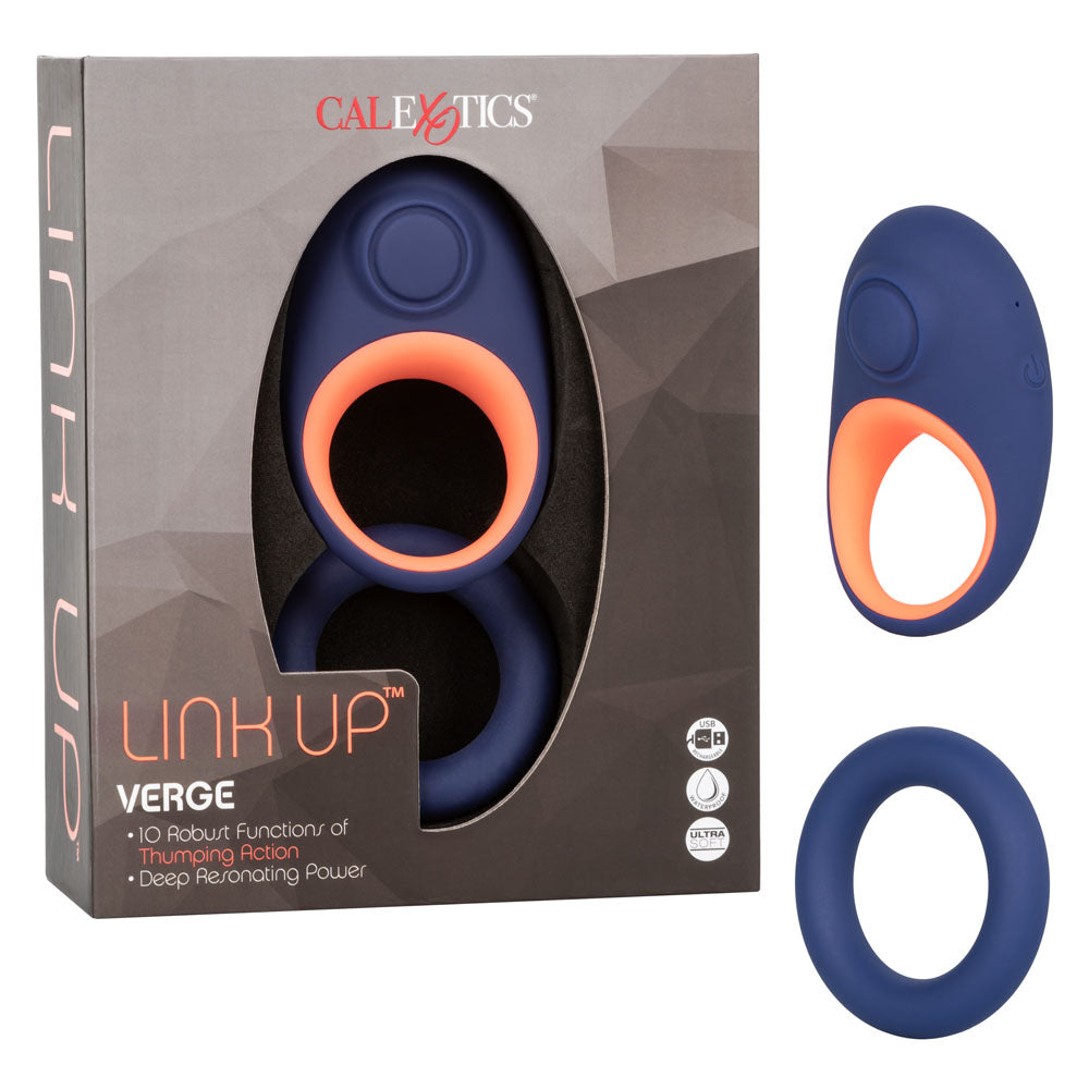 Link Up Verge Dual Stimulating Ring with 10 Thumping Functions Ultra-Soft Silicone Cock Ring Blue and Orange Multi > Sex Toys > Couples Toys