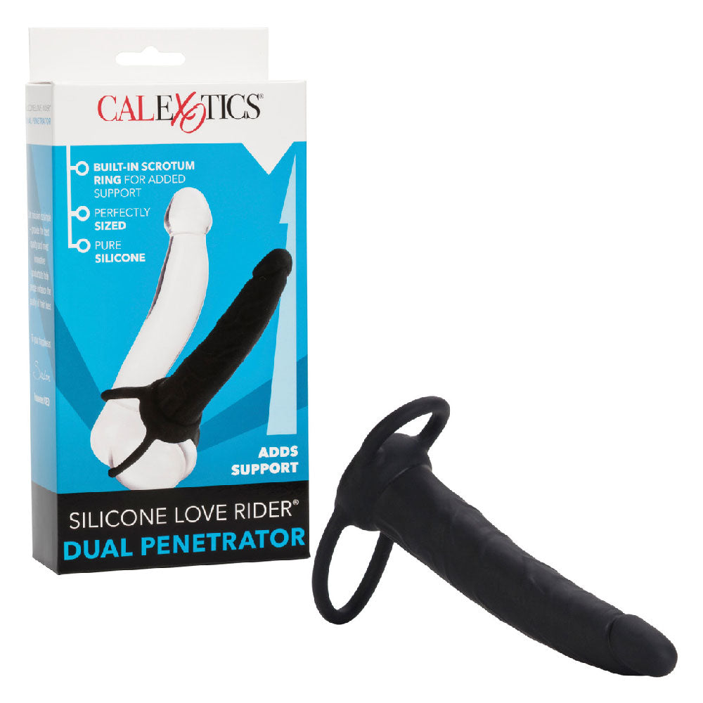 Silicone Love Rider Dual Penetrator Black Silicone Penis Shaped Stimulator with Built-In Scrotum Ring > Cock Ring > Single