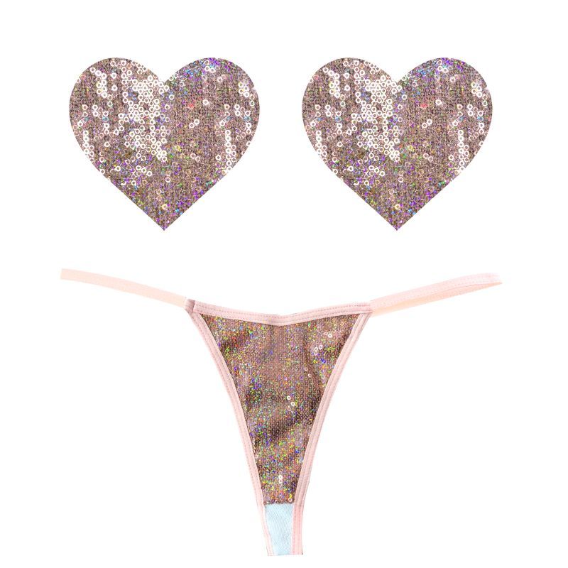 Bubbly Feels Nude Sequin Pantie and Heart Pastie Set > Clothes > Pasties Main image