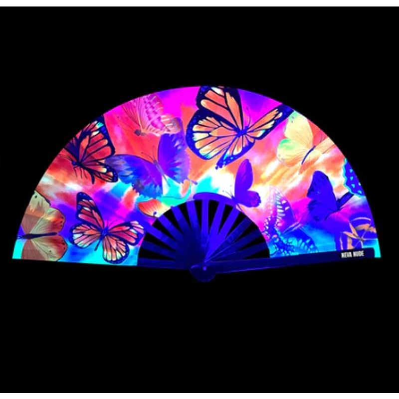 Butterfly Garden Blacklight Folding Fan Adult Accessory Secondary image