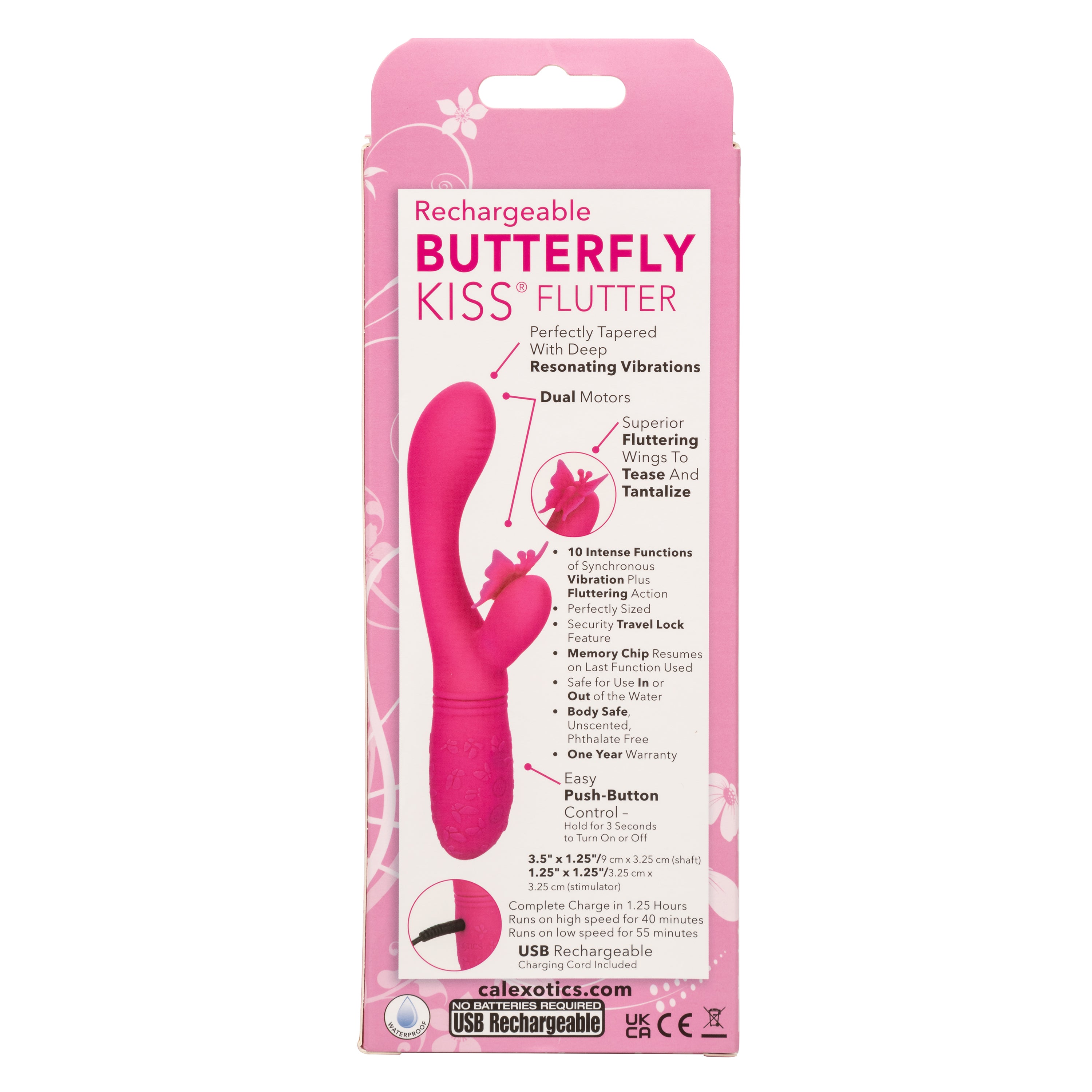 Butterfly Kiss Flutter Rechargeable Vibrator in Pink with 10 Vibration Functions and Dual Motors VIBRATORS-RABBIT