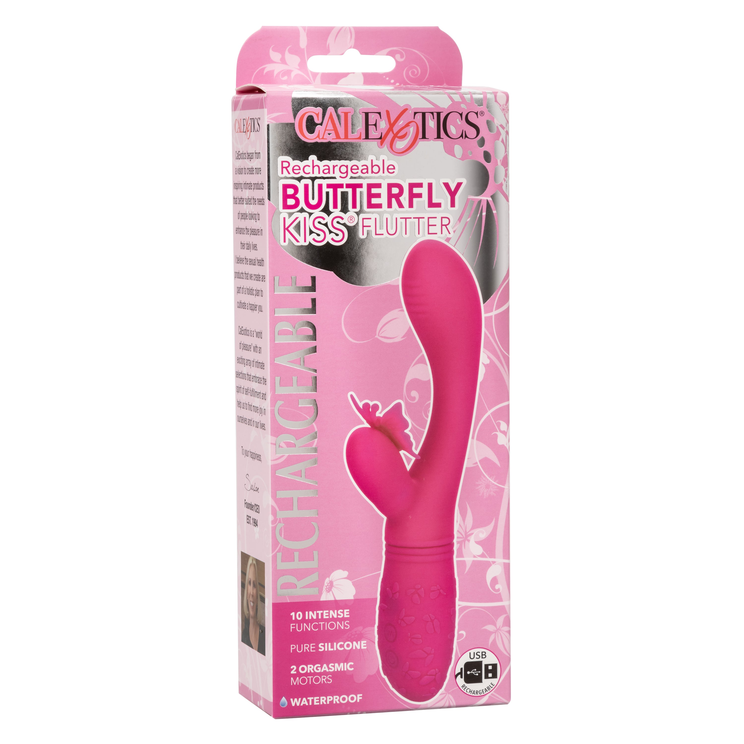 Butterfly Kiss Flutter Rechargeable Vibrator in Pink with 10 Vibration Functions and Dual Motors VIBRATORS-RABBIT