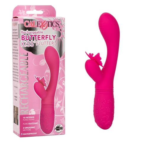 Butterfly Kiss Flutter Rechargeable Vibrator in Pink with 10 Vibration Functions and Dual Motors VIBRATORS-RABBIT